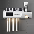 Bathroom Vanity with Backlit Mirror Black Hexagonal Tile Wall Shelf Decorative Bottles and Digital Clock