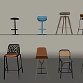 Modern Bar Chair Bar Stool Rattan Bar Chair Carved Backrest Bar Stool Armless Bar Chair High Stool 3d model