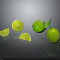 Fresh Green Limes With Whole And Sliced Pieces On Dark Surface