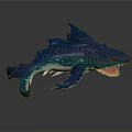 Fierce Blue Fantasy Shark Creature With Sharp Teeth And 3D Model Features 3d model
