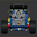 Lego Toy Four Wheeled Car With Blue Yellow Body And Large Wheels