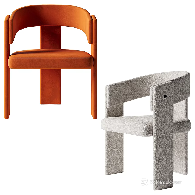 Modern Minimalist Orange And Gray Accent Chairs With Armrest Upholstered Fabric Design 3d model 