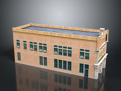 Museum Building Architectural Model With Brick Structure Symmetrical Windows And Decorative Details 3d model