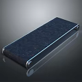 Sleek Dark Blue Long Rectangular Equipment with Silver Trim Textured Surface on Reflective Background