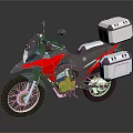 Red and Gray Adventure Touring Motorcycle With White Side Rear Storage Cases And Black Tires