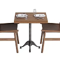 Square Wooden Dining Table Set With Two Chairs Metal Legs And Tableware 3d model