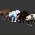 Five Different Colored Bear Figurines Standing Together on Gray Background