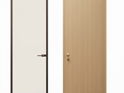 Modern Wooden Swing Door With Black Frame And Gold Door Handle 3d model