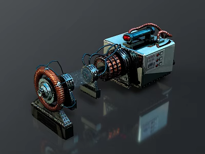 Mechanical Equipment With Copper Coils Motor Control Panel And Red Indicator 3d model