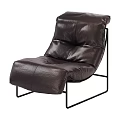 Dark Brown Leather Single Sofa With Tufted Design Black Metal Frame Modern