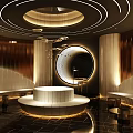 Luxury Modern KTV Interior With Circular Bar LED Strip Lights Seats And Mirror Walls