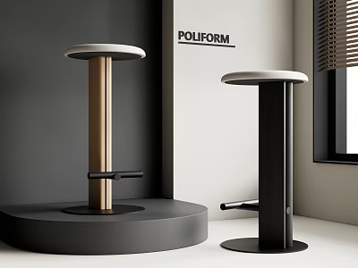 Modern POLIFORM Bar Stools with White Top Gold Black Frame in Interior Near Window 3d model
