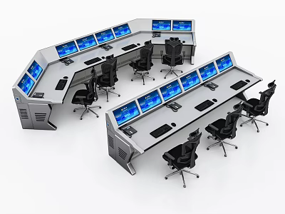 Functional Workstation Desk With Multiple Screens And Ergonomic Office Chairs 3d model