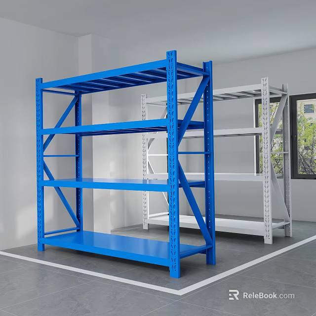 Blue And White Metal Shelving Units With Multi Tier Storage For Indoor 3d model 