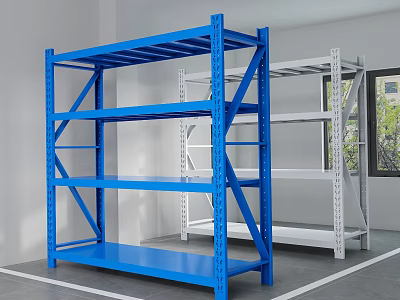 Blue And White Metal Shelving Units With Multi Tier Storage For Indoor 3d model