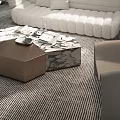 Modern Sofa Coffee Table Combination with Large Windows Forest View Sunlight Green Plants and Rug