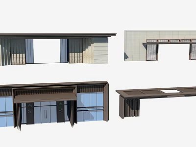 Modern Entrance Gate Design With Glass Doors Metal Frame And Stone Wall Canopy 3d model