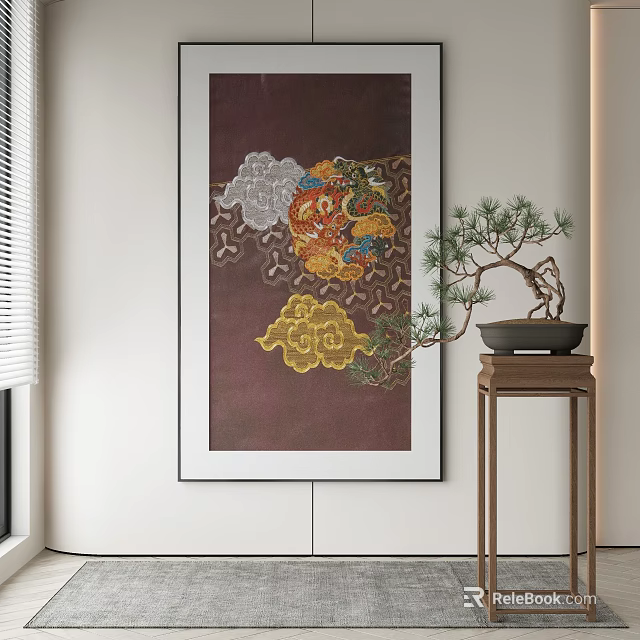 Abstract Painting With Mythical Beast Cloud Patterns In Interior 3d model