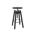 Black Wooden Adjustable High Stool With Screw Mechanism And Footrest Ring