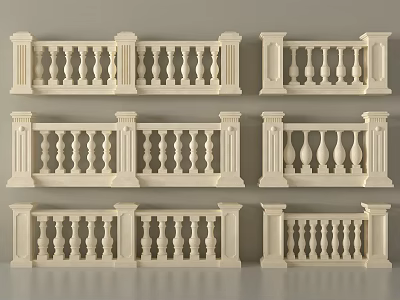 Various Styles Of Decorative Stone Railings With Classic Pillar And Spindle Designs 3d model