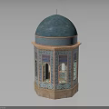 Blue Dome Tower With Ornate Tiles Arched Windows And Geometric Patterns 3d model