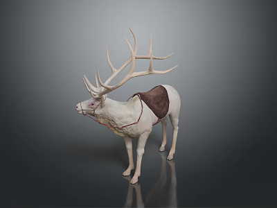 White Deer Sculpture With Large Antlers And Brown Saddle Decoration 3d model