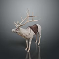 White Deer Sculpture With Large Antlers And Brown Saddle Decoration