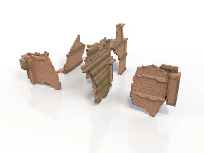 Ancient Historical Architectural Ruins With Broken Weathered Brick Wall Structures 3d model