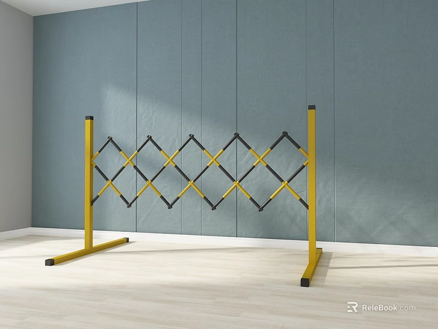 Heavy Duty Industrial Retractable Safety Barrier with Yellow Frame Black Cross Bars 3d model 