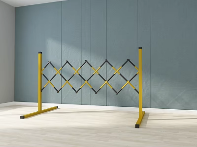 Heavy Duty Industrial Retractable Safety Barrier with Yellow Frame Black Cross Bars 3d model