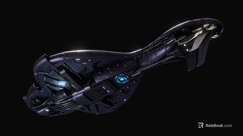 Futuristic Fighter Jet With Advanced Design Aerodynamic Structure And Blue Glowing Light 3d model 