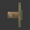 Vintage Door Latch As Daily Living Item With Stone Base Wooden Bar And Mossy Texture