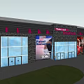 Modern Building Facade With Out Sign Black Exterior Pink Accents And Glass Windows