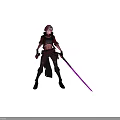 Pink Haired Female Character With Red Coat Crop Top Dark Pants Boots And Purple Lightsaber