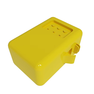 Yellow Plastic Storage Box With Lid Holes And Side Latch Design 3d model