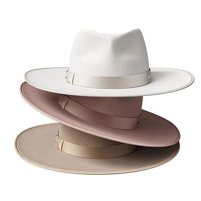Stacked Wide Brim Hats In White Pink And Beige Tones 3d model