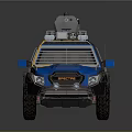 Blue Modified Off Road Truck With Roof Equipment And Rugged Design
