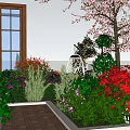 Vibrant Roof Garden Design With Red Purple Flowers Cherry Trees And Pathway