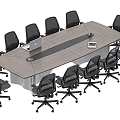 Modern Rectangular Wooden Conference Table With Black Office Chairs And Laptop 3d model