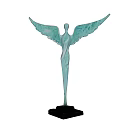 Artistic Human Figure Sculpture With Light Green Wings And Black Base