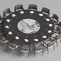 Elegant Round Dining Table Set With Central Marble Pattern And Surrounding Chairs 3d model