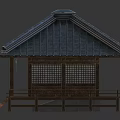 Ancient Architectural Models Featuring Red Torii Gate Wooden Pavilion Tiled Roof And Stone Lanterns