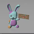 Light Blue And Purple Plush Rabbit Toy Holding Happy Easter Wooden Sign