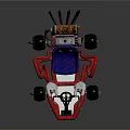 Stylish Red Frame Go-Kart With Blue Seat Black Wheels And Metal Parts Design