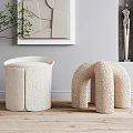 Modern White Textured Stools In Interior With Wooden Floor And Decorative Art