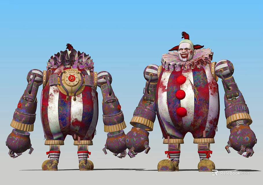 Game Movie Character Design Of Mechanical Clown Dolls With Colorful Costumes And Decorations 3d model 