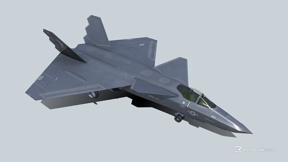 Modern Gray Stealth Fighter Jet With Aerodynamic Design And Sharp Wings 3d model