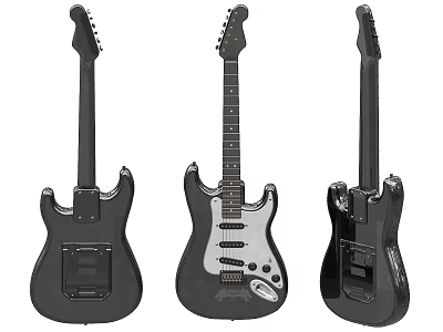 Black Electric Guitars Musical Instruments With Different Angles And Body Details 3d model