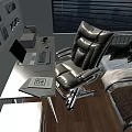 Modern Bedroom Interior With White Desk Office Chair Bed And Window Blinds