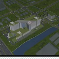 Aerial View Urban Planning Design With Modern Connected Buildings Riverfront Roads And Green Parks
